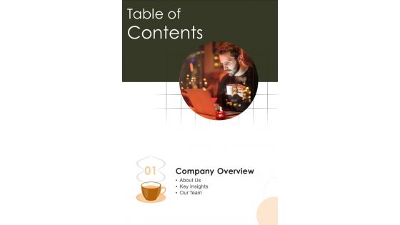 Table Of Contents Proposal For Coffee Restaurant One Pager Sample Example Document