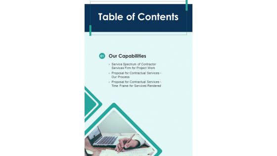 Table Of Contents Proposal For Contractual Services One Pager Sample Example Document Table Of Contents Proposal For Contractual Services One Pager Sample Example Document