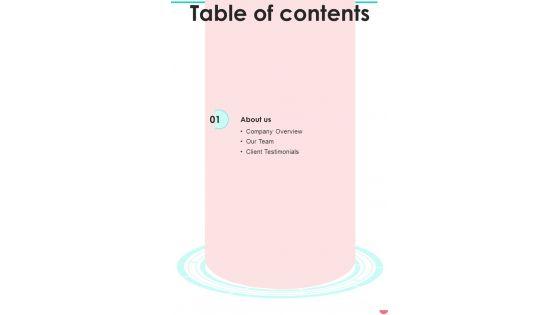 Table Of Contents Proposal For Data Analysis Project One Pager Sample Example Document