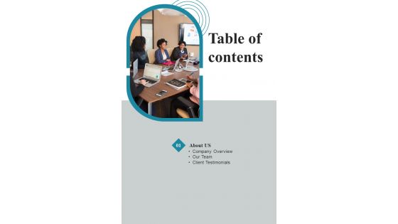 Table Of Contents Proposal For Employee Training Program One Pager Sample Example Document