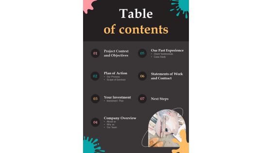 Table Of Contents Proposal For Exterior Painting Service One Pager Sample Example Document Table Of Contents Proposal For Exterior Painting Service One Pager Sample Example Document