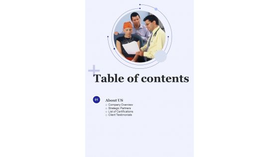 Table Of Contents Proposal For Medical And Healthcare Integrated System One Pager Sample Example Document