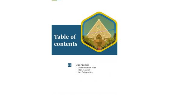 Table Of Contents Proposal For Religious Gathering One Pager Sample Example Document