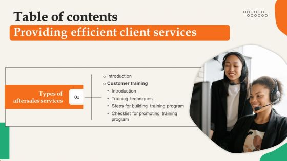 Table Of Contents Providing Efficient Client Services Structure PDF