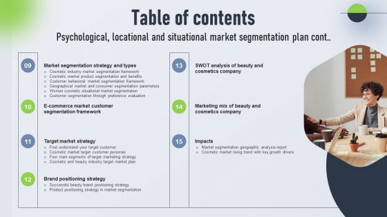 Table Of Contents Psychological Locational And Situational Market Segmentation Plan Background PDF