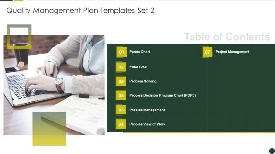 Table Of Contents Quality Management Plan Templates Set 2 Slide Brochure PDF