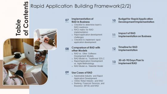 Table Of Contents Rapid Application Building Framework Demonstration PDF