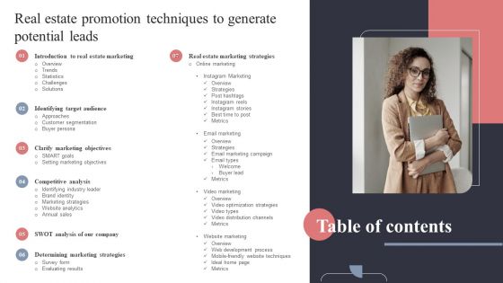 Table Of Contents Real Estate Promotion Techniques To Generate Potential Leads Inspiration PDF Table Of Contents Real Estate Promotion Techniques To Generate Potential Leads Inspiration PDF