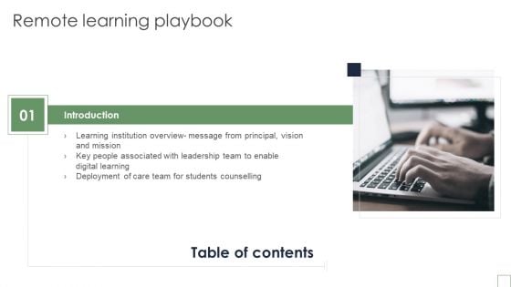 Table Of Contents Remote Learning Playbook Key Graphics PDF