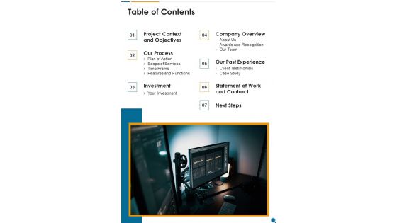 Table Of Contents Research Proposal For Cargo Investigation And Testing System One Pager Sample Example Document