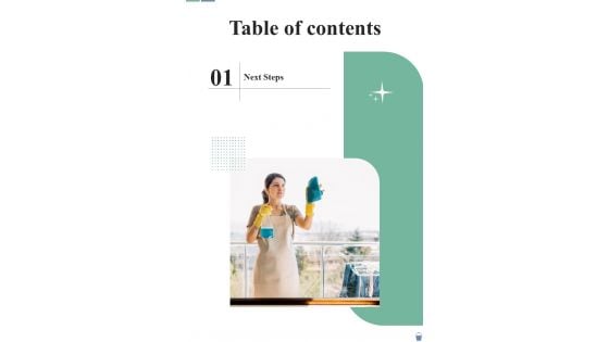 Table Of Contents Residential Building Cleansing Services Contractor Bid Proposal One Pager Sample Example Document Table Of Contents Residential Building Cleansing Services Contractor Bid Proposal One Pager Sample Example Document