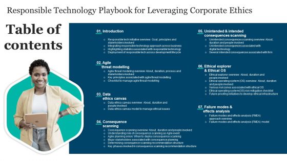 Table Of Contents Responsible Technology Playbook For Leveraging Corporate Ethics Structure PDF