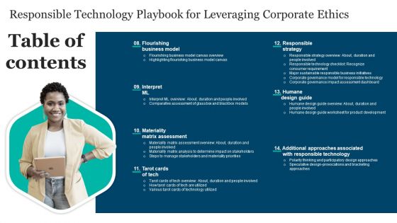 Table Of Contents Responsible Technology Playbook For Leveraging Corporate Ethics Structure PDF