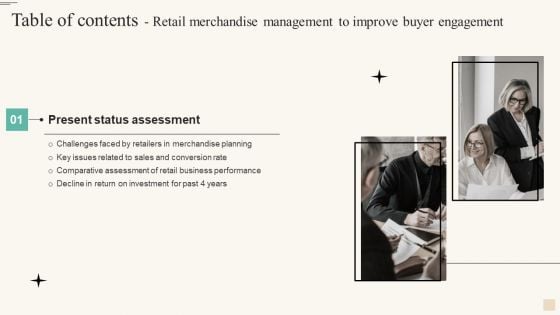 Table Of Contents Retail Merchandise Management To Improve Buyer Engagement Key Topics PDF