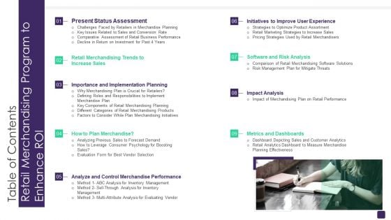 Table Of Contents Retail Merchandising Program To Enhance ROI Background PDF Table Of Contents Retail Merchandising Program To Enhance ROI Background PDF