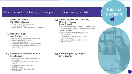 Table Of Contents Retail Merchandising Techniques For Increasing Profits Ideas PDF