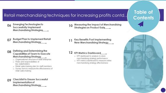 Table Of Contents Retail Merchandising Techniques For Increasing Profits Ideas PDF