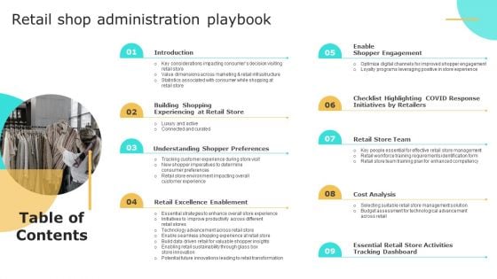 Table Of Contents Retail Shop Administration Playbook Information PDF Table Of Contents Retail Shop Administration Playbook Information PDF