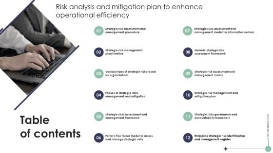 Table Of Contents Risk Analysis And Mitigation Plan To Enhance Operational Efficiency Demonstration PDF Table Of Contents Risk Analysis And Mitigation Plan To Enhance Operational Efficiency Demonstration PDF