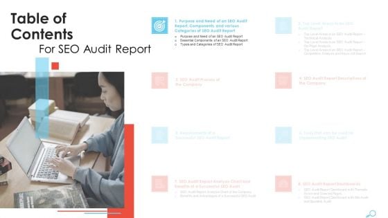 Table Of Contents SEO Audit Report To Enhance Organic Search And Website Sessions Slide Themes PDF Table Of Contents SEO Audit Report To Enhance Organic Search And Website Sessions Slide Themes PDF