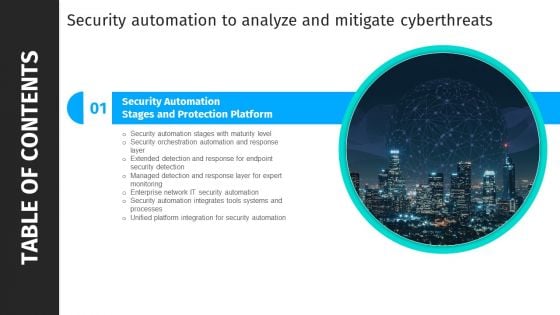 Table Of Contents Security Automation To Analyze And Mitigate Cyberthreats Slide Professional PDF Table Of Contents Security Automation To Analyze And Mitigate Cyberthreats Slide Professional PDF