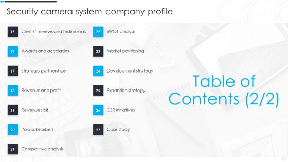 Table Of Contents Security Camera System Company Profile Download PDF
