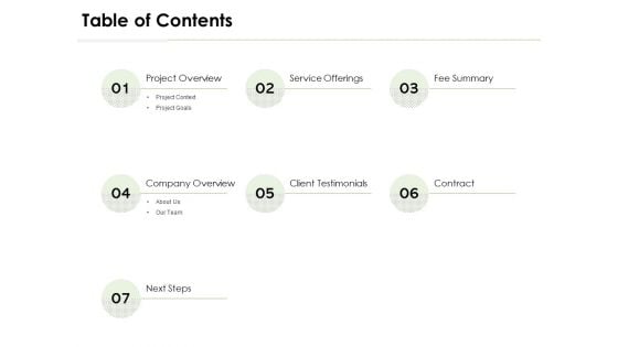 Table Of Contents Service Offerings Ppt PowerPoint Presentation Show Files