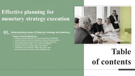 Table Of Contents Slide Effective Planning For Monetary Strategy Execution Professional PDF