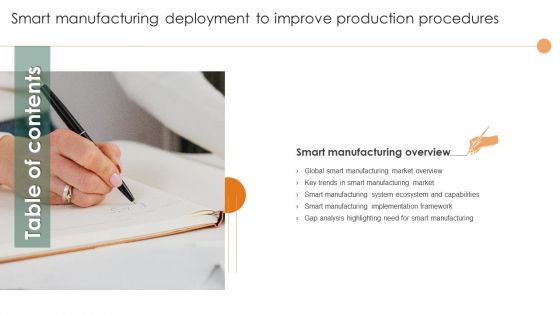 Table Of Contents Smart Manufacturing Deployment To Improve Production Procedures Slide Professional PDF Table Of Contents Smart Manufacturing Deployment To Improve Production Procedures Slide Professional PDF