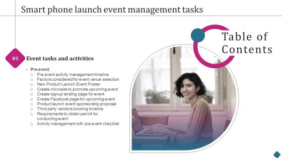 Table Of Contents Smart Phone Launch Event Management Tasks Event Mockup PDF