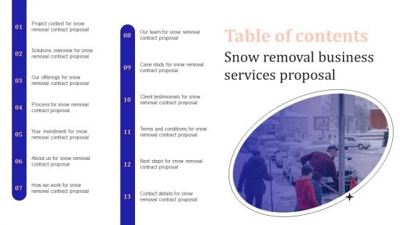 Table Of Contents Snow Removal Business Services Proposal Clipart PDF