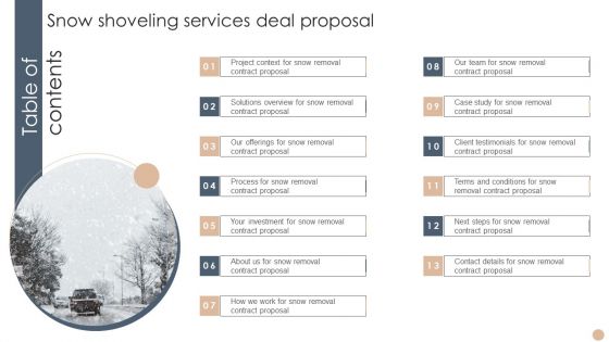Table Of Contents Snow Shoveling Services Deal Proposal Microsoft PDF Table Of Contents Snow Shoveling Services Deal Proposal Microsoft PDF