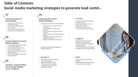 Table Of Contents Social Media Marketing Strategies To Generate Lead Contd Structure PDF