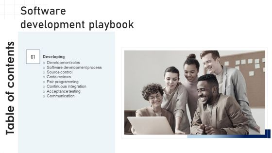 Table Of Contents Software Development Playbook Source Mockup PDF