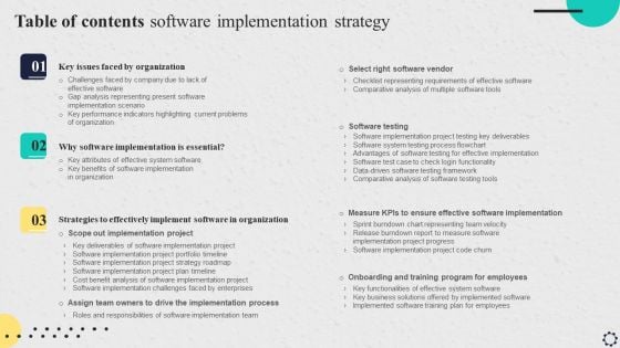 Table Of Contents Software Implementation Strategy Topics PDF