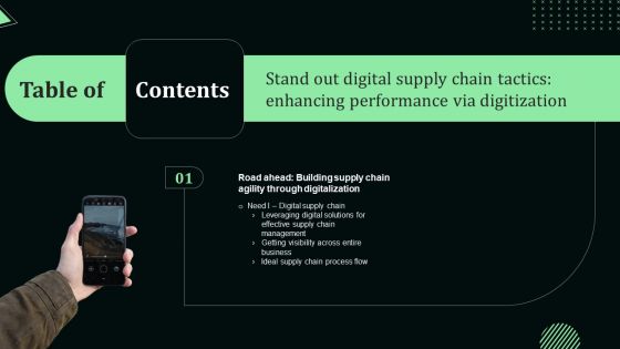 Table Of Contents Stand Out Digital Supply Chain Tactics Enhancing Performance Via Digitization Slide Sample PDF