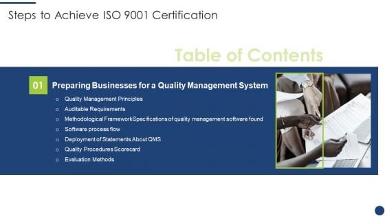 Table Of Contents Steps To Achieve ISO 9001 Certification Quality Themes PDF