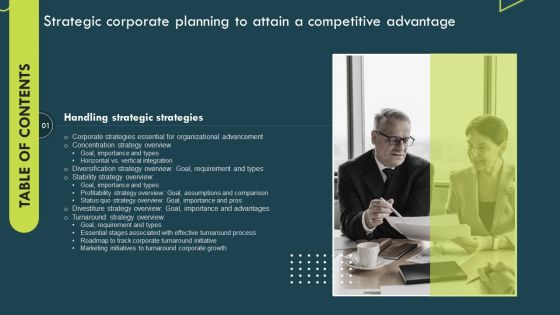 Table Of Contents Strategic Corporate Planning To Attain A Competitive Advantage Slide Template PDF