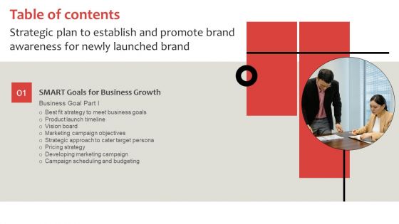 Table Of Contents Strategic Plan To Establish And Promote Brand Awareness For Newly Launched Brand Guidelines PDF Table Of Contents Strategic Plan To Establish And Promote Brand Awareness For Newly Launched Brand Guidelines PDF