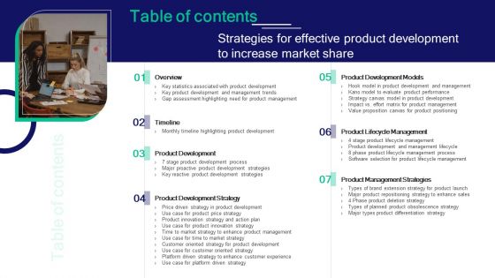Table Of Contents Strategies For Effective Product Development To Increase Market Share Clipart PDF