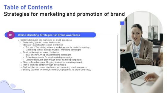 Table Of Contents Strategies For Marketing And Promotion Of Brand Structure PDF