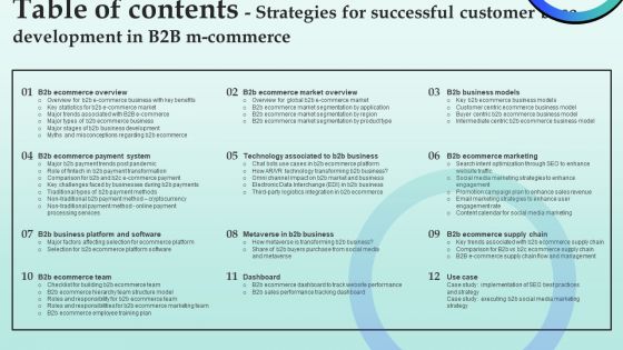 Table Of Contents Strategies For Successful Customer Base Development In B2b M Commerce Inspiration PDF