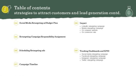 Table Of Contents Strategies To Attract Customers And Lead Generation Brochure PDF