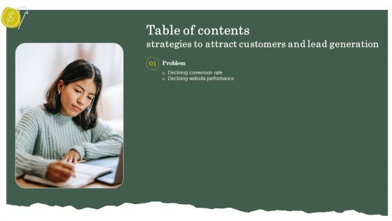 Table Of Contents Strategies To Attract Customers And Lead Generation Rate Summary PDF