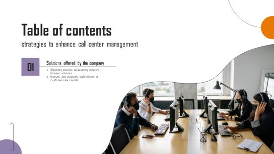 Table Of Contents Strategies To Enhance Call Center Management Topics PDF