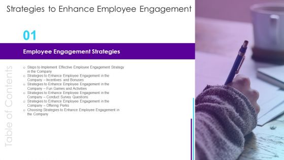 Table Of Contents Strategies To Enhance Employee Engagement Diagrams PDF