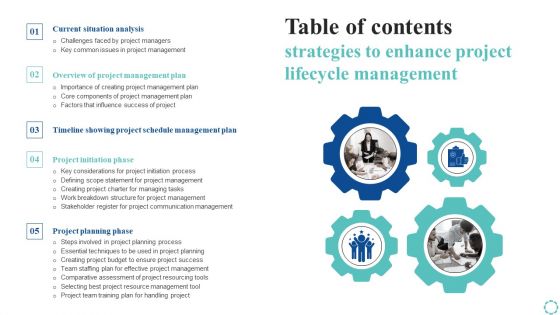 Table Of Contents Strategies To Enhance Project Lifecycle Management Brochure PDF