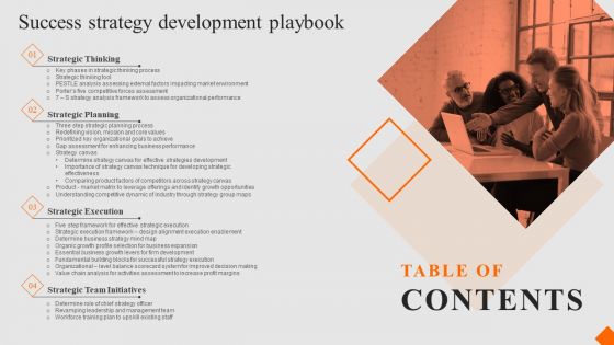 Table Of Contents Success Strategy Development Playbook Template PDF