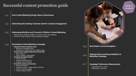 Table Of Contents Successful Content Promotion Guide Download PDF