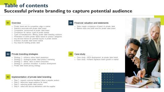 Table Of Contents Successful Private Branding To Capture Potential Audience Introduction PDF